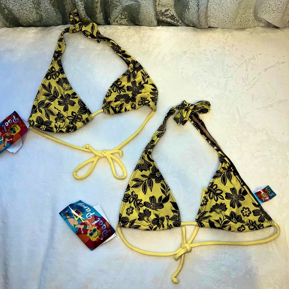 2 Matching Bikini Halter Tops Sunflower Yellow & Brown